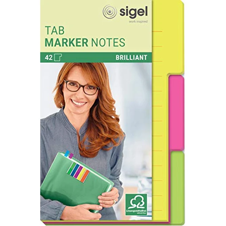 Sigel TAB MARKER NOTES, Haftnotizen Standard, farbsortiert, 42 Blatt aus recycelbarem Papier, wiederverwendbar – Bild 1
