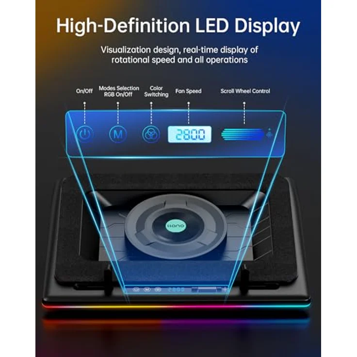 llano RGB Gaming Laptop Kühler Kühlpad mit stufenloser Touch-Bedienung, 3-Port USB Hub und leistungsstarkem Turbo-Lüfter für 15-19'' Notebooks – Bild 5