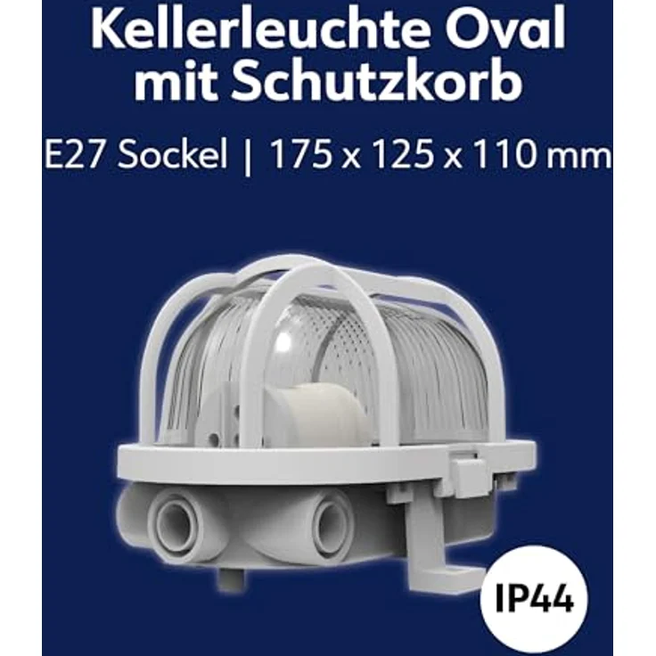 Müller-Licht LED Kellerleuchte Oval, white + Schutzkorb für höchsten Lichtkomfort - schönes neutralweißes Licht (4000 K) für optimale Arbeitsbeleuchtung - IP44 - weiß – Bild 6