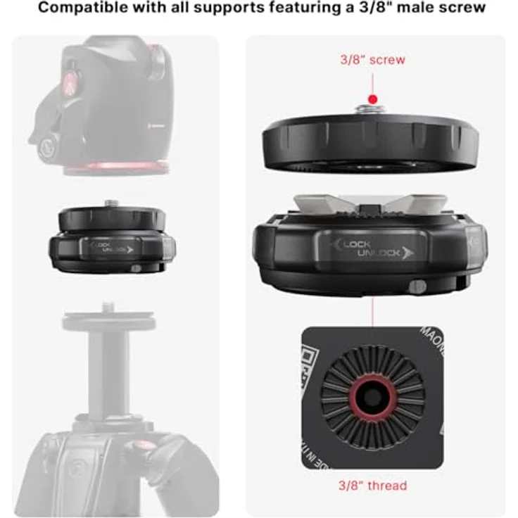 Manfrotto XCHANGE Quick Release, Universelles Stativ-System mit 20 kg Traglast, Leichtes Aluminium, 3/8" & 1/4"-Gewinde für Foto/Video/Licht – Bild 3