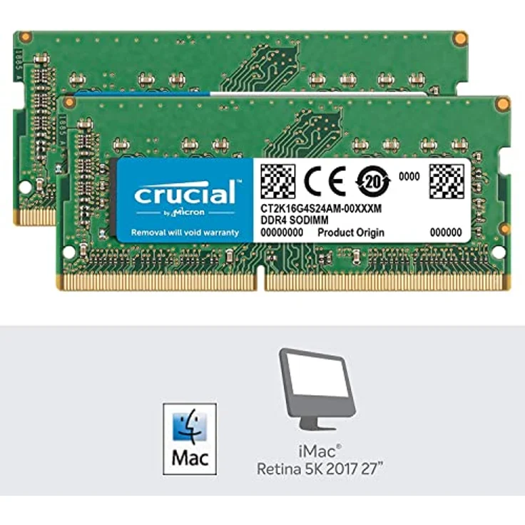 Crucial CT2K16G4S24AM 32GB (16GBx2) Speicher Kit (DDR4, 2400 MT-s, PC4-19200, Dual Rank x8, SODIMM, für Mac) – Bild 3