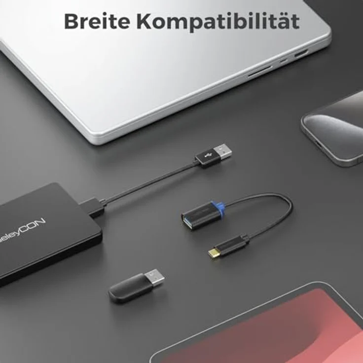 deleyCON 20cm USB-C auf USB-A OTG Adapterkabel 3.0, für Smartphones und Tablets, 5 Gbit/s Übertragungsrate, wendbarer Stecker – Bild 3