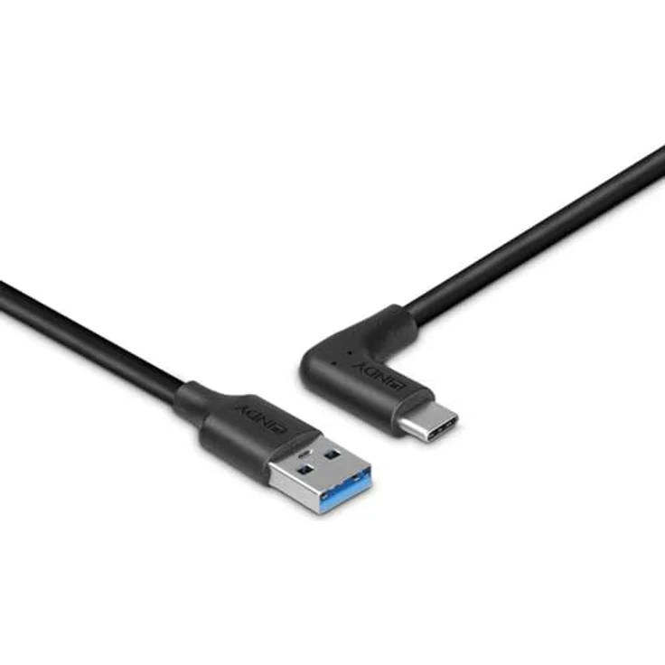 LINDY USB 3.2 Typ A auf USB-C Kabel 90° gewinkelt, 10 Gbit/s, 1 m, robustes PVC-Gehäuse – Bild 3