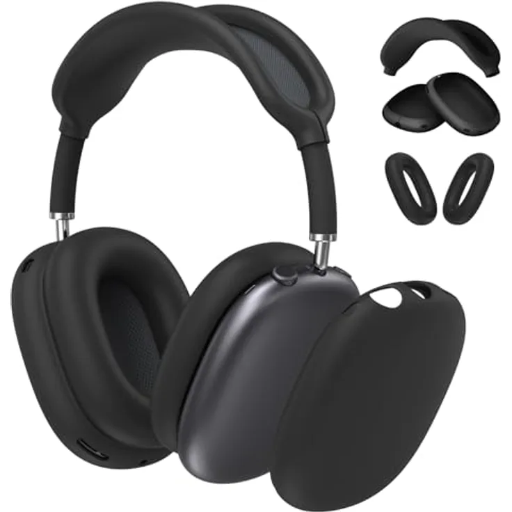 Fintie 3-in-1 Silikonhülle für AirPods Max 2 (2026) & AirPods Max 1 (2020/2024), Kratzfeste Schutzhülle für Ohrpolster, Ohrmuscheln und Kopfbügel, Soft-Touch Material, Schwarz