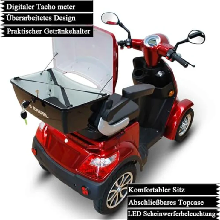 ECO ENGEL 510 Elektromobil 4 Rad, Seniorenmobil 1000 Watt, 25 km/h, mit USB-Anschluss, Topcase und Sicherheitsgurt, straßentauglich, vormontiert geliefert – Bild 2