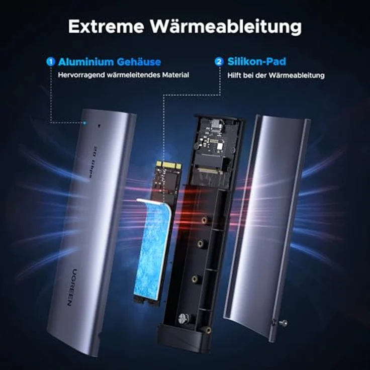 Ugreen CM767 Festplattengehäuse, M.2 NVMe/SATA bis 8 TB, 20 Gbit/s, Aluminium, grau – Bild 3