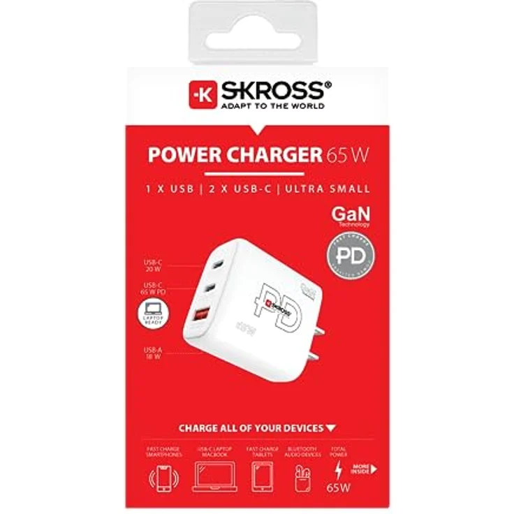 SKROSS Power Charger 65W Gan US - PC Ladegerät in Schwarz - 3 USB Ports für Schnellladung bis zu 65W – Bild 3