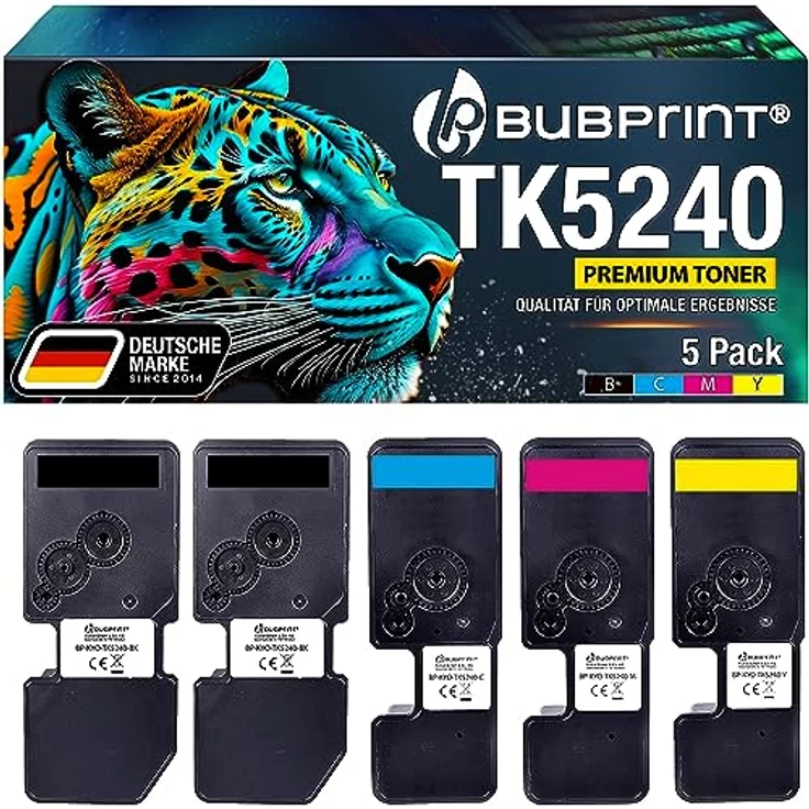 Bubprint 5 Toner kompatibel mit Kyocera TK-5240, Schwarz Cyan Magenta Gelb, 2x 4.000 Seiten und 3x 3.000 Seiten Druckleistung – Bild 1