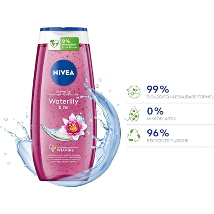 NIVEA Waterlily & Oil Duschgel (250 ml), pH-hautneutrale Pflegedusche mit frischem Duft nach Wasserlilie, verwöhnende Dusche mit pflegenden Ölperlen – Bild 3
