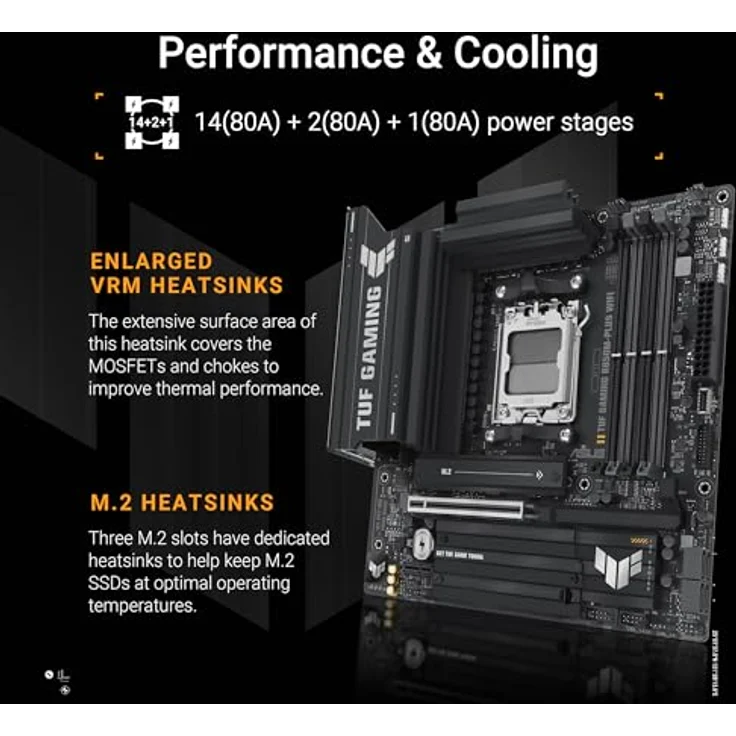 ASUS TUF Gaming B850M-PLUS WiFi Mainboard Sockel AMD AM5, DDR5 Speicher, PCIe 5.0, 2X PCIe 4.0 M.2, WiFi 6E, Aura Sync – Bild 3