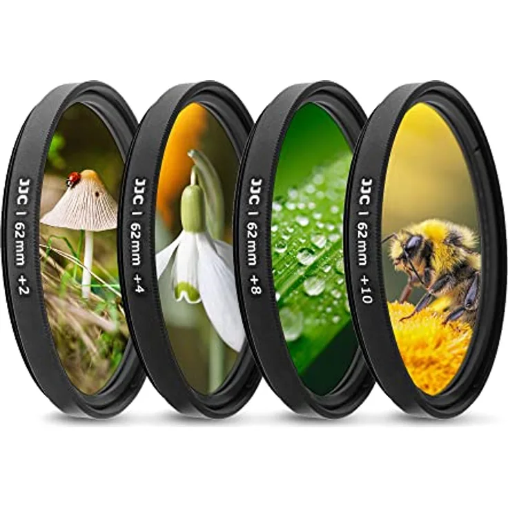 JJC 62mm Close-up Nahlinsen Makro Filter Set (+2, +4, +8, +10) für Sony FE 90 mm F2,8, E 10-18 mm F4, Nikkor Z 35 mm F1,8, 50 mm F1,4, MC 105 mm F2,8 Objektive, inkl. Filtertasche