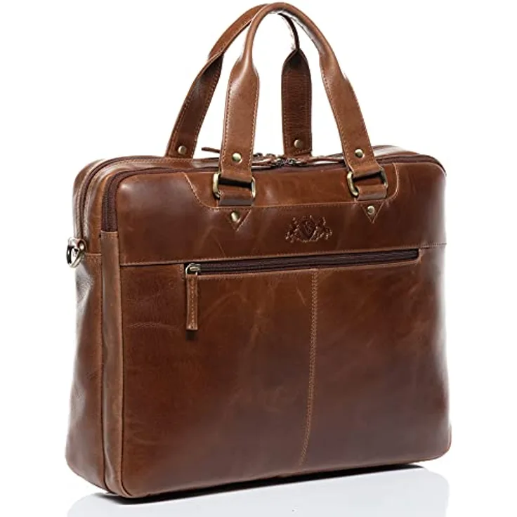 SID & VAIN große Laptoptasche echt Leder - 15 Zoll Laptop Business-Tasche Yann - Umhängetasche Aktentasche Lehrertasche mit Laptop-Fach - Ledertasche Herren Damen braun handgefertigt - Vachetta Leder