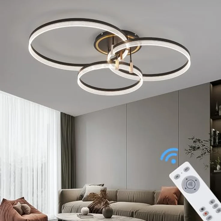 Eurotondisplay LED Deckenleuchte mit Fernbedienung und Handy-App, Lichtfarbe und Helligkeit einstellbar, schwarz gold lackierter Alurahmen, sehr leicht – Bild 2