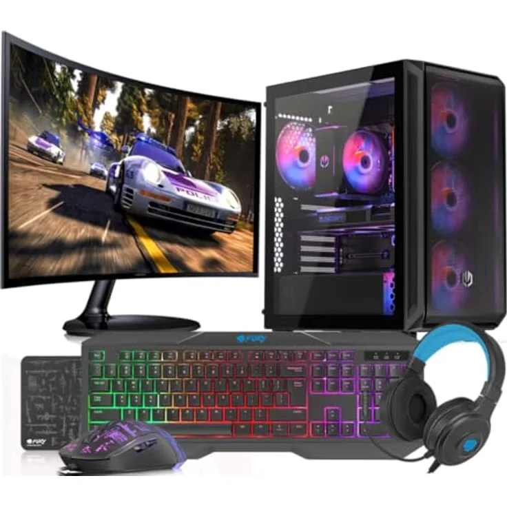 VIST Gaming PC Komplett Set AMD Ryzen 5900X RTX 4060 64GB SSD 1TB WiFi W11 LCD 27" in Schwarz