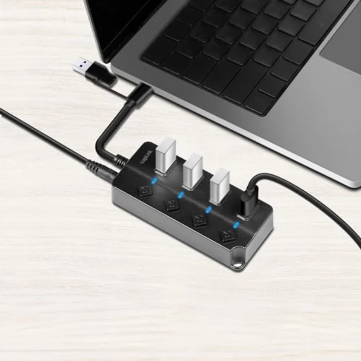 LogiLink UA0419 - USB 3.2 Gen1 Hub mit 4-Ports und EIN-/Aus-Schalter (pro Port) in Schwarz – Bild 2
