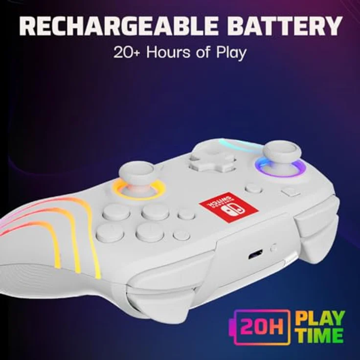 PDP Afterglow Wave White Wireless Switch Controller, RGB LED, bis zu 20 Stunden Akkulaufzeit, programmierbare Tasten, offiziell lizenziert für Nintendo Switch, Farbe: Weiß – Bild 3