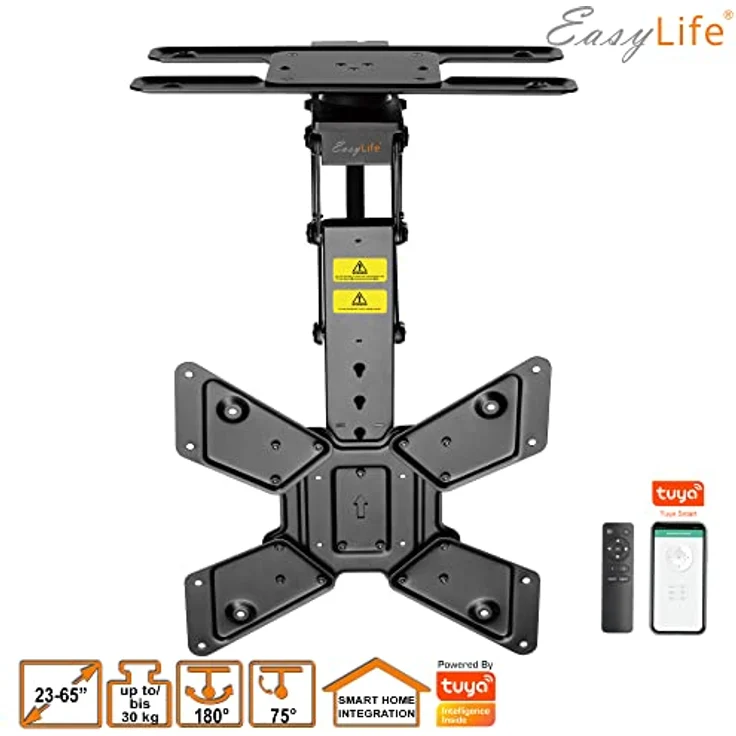 EasyLife - TV Deckenhalter elektrisch drehbar, für 23-65 Zoll Displays, VESA bis 400x400, schwarz, Smart Home Integration mit Fernbedienung und Memory-Funktion – Bild 2
