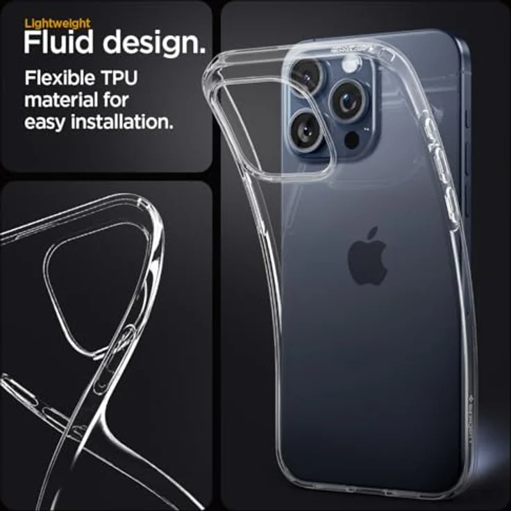 Spigen Liquid Crystal Hülle Kompatibel mit iPhone 15 Pro - Crystal Clear Transparentes TPU Material, Schutzrand für Display und Kamera, Air Cushion Technologie, Mikro Punkt Technologie, passgenau für alle Anschlüsse – Bild 4