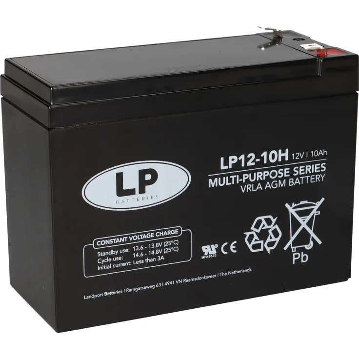 Landport LP12-10H T2, 12V 10Ah AGM Bleiakku, wartungsfrei und auslaufsicher, 6,3 mm Faston