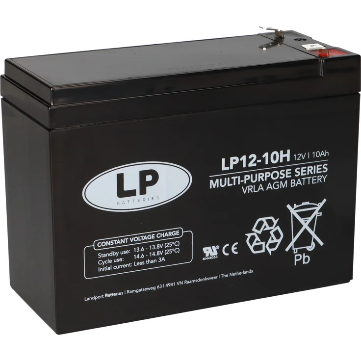 Landport LP12-10H T2, 12V 10Ah AGM Bleiakku, wartungsfrei und auslaufsicher, 6,3 mm Faston