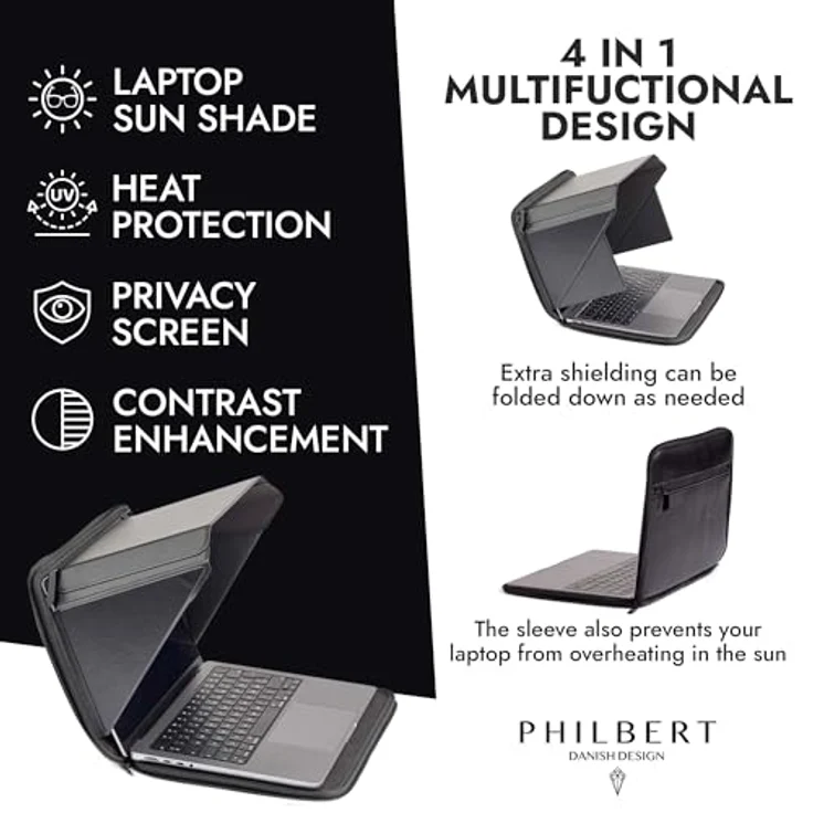Philbert Danish Design Laptop-Sonnenschutz aus Hanf und veganem Leder, 15-16 Zoll, flexibel – Bild 2