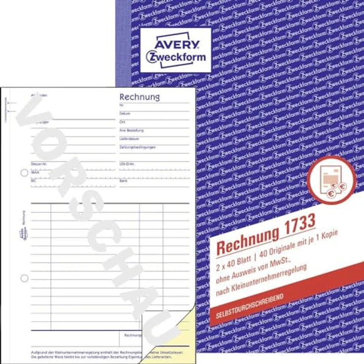 Avery Zweckform Formularblock 1733, Rechnung Kleinunternehmer, selbstdurchschreibend, DIN A5, 2x40 Blätter, chlorfrei gebleichtes Papier – Bild 2