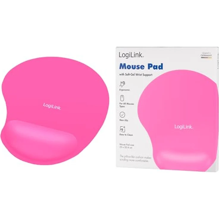 LogiLink Mauspad mit Silikon Gel Handauflage, pink – Bild 6