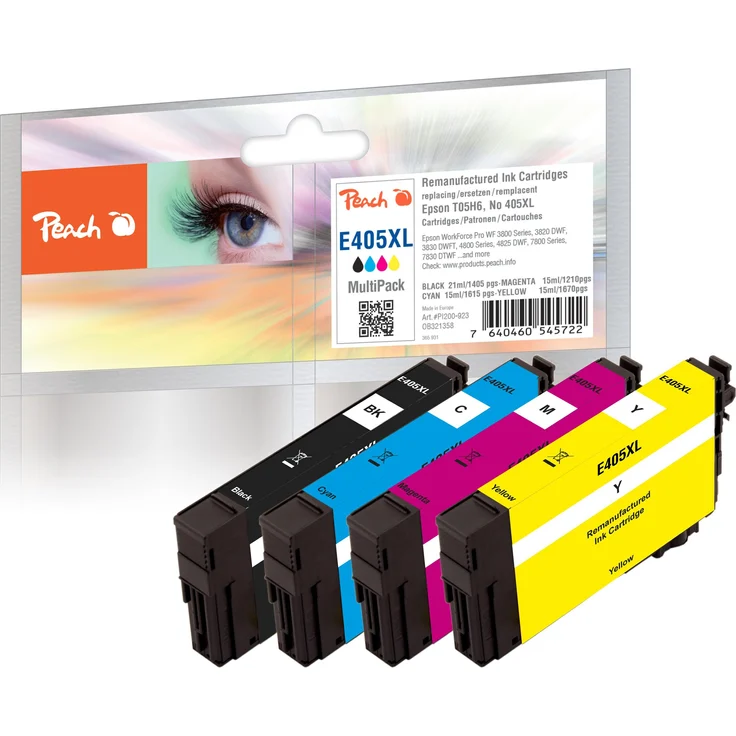 Peach Druckerpatrone Tonerset No. 405XL MultiPack BK/C/M/Y, 4 Farben, kompatibel zu Epson WorkForce