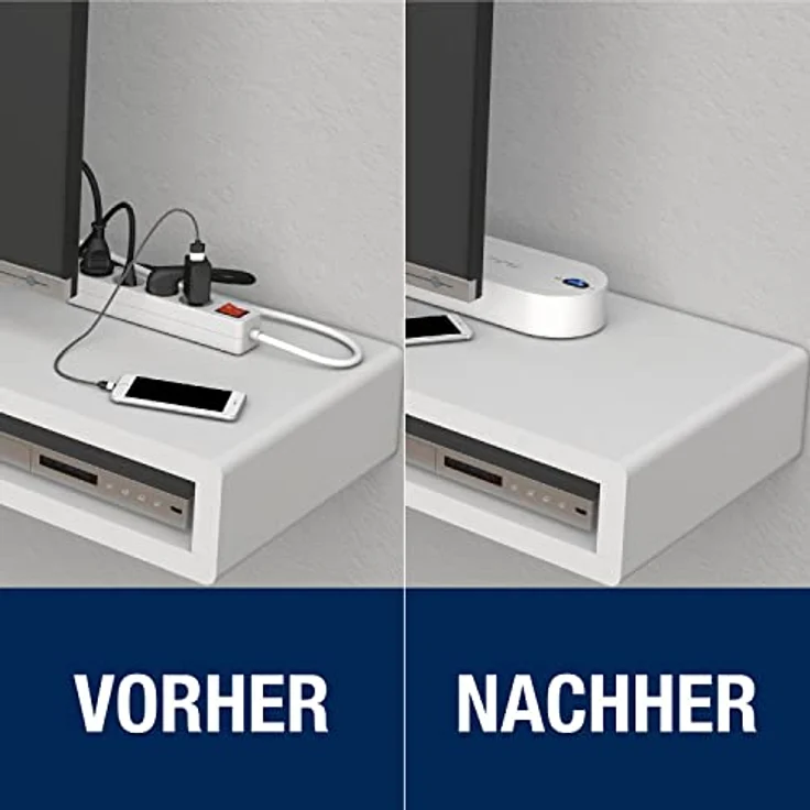 REV NoLook Kabelbox, Steckdosenbox mit Schalter, 4 bis 8-fach Mehrfachsteckdose, Steckdosenleiste 1,4m, weiss – Bild 4