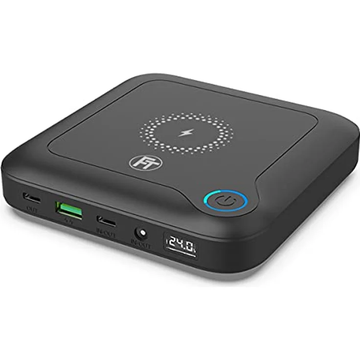FeinTech PLG02400 Laptop Powerbank 60W PD USB-C und DC Anschluss 24000mAh, 10W Wireless Charging, schwarz – Bild 1