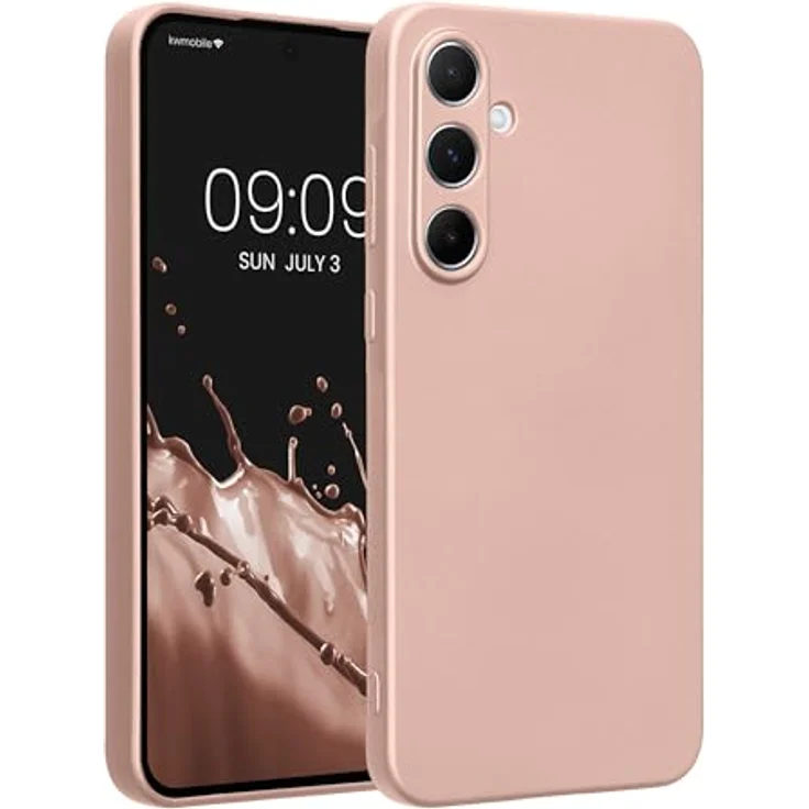 kwmobile Handyhülle für Samsung Galaxy A55 5G - weiche Silikon Schutzhülle mit metallischem Rosegold-Effekt, rutschfest und reißfest – Bild 1