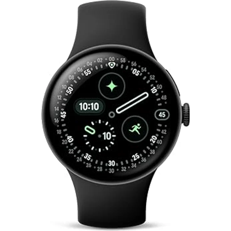 Google Pixel Watch 4 (41 mm) – Android-Smartwatch mit gewölbtem Display, Fitness-Tracking, Aluminiumgehäuse in Matte Black und Sportarmband in Obsidian – WLAN – Bild 2