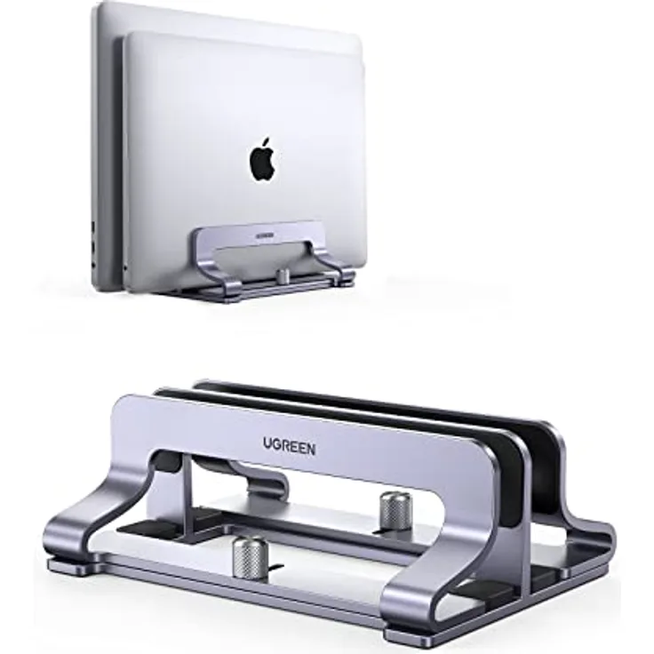 UGREEN Vertikaler Laptop Ständer Aluminium 2 Slot Vertikal Stand - Platzsparende Halterung für MacBook Pro/Air, iPad, Huawei, Surface, Dell, HP, Lenovo - Robust & Standsicher - Grau