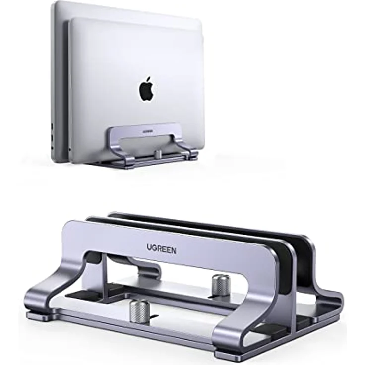 UGREEN Vertikaler Laptop Ständer Aluminium 2 Slot Vertikal Stand - Platzsparende Halterung für MacBook Pro/Air, iPad, Huawei, Surface, Dell, HP, Lenovo - Robust & Standsicher - Grau – Bild 1