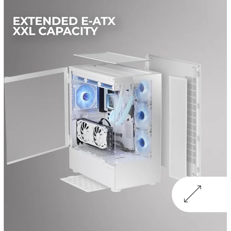Mars Gaming MC-ULT, PC Tower Gehäuse in Weiß mit gehärtetem Glas, XXL-Kapazität für E-ATX, micro ATX, Mini-ITX, optimierte Kühlung und erweiterte Konnektivität – Bild 5