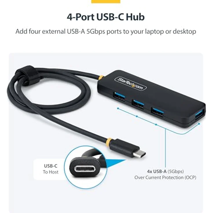 StarTech 4-Port USB-C Hub, Mini Hub-Verteiler mit 5Gbps, 61cm Kabel, busbetrieben, plastikgehäuse – Bild 3