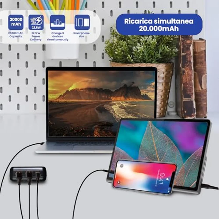 Ewent Powerbank Eminent EW1163, 20000 mAh, Schwarz, mit 22,5W PD Schnellladung und 3 Ausgängen – Bild 6