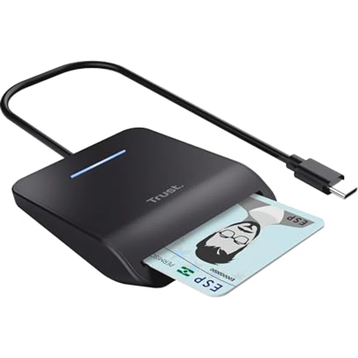 Trust Primo USB-C DNI Kartenlesegerät, FIPS 201 & ISO 7816 konform, Smartcard Reader mit 100 cm Kabel, Schwarz – Bild 1