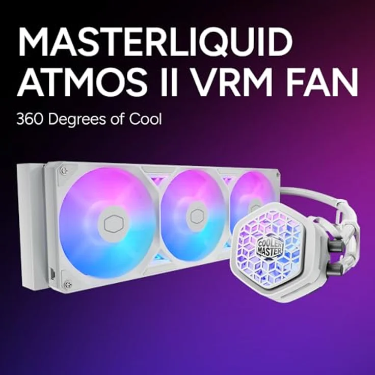 Cooler Master MasterLiquid Atmos II 360, CPU Wasserkühler mit ARGB-Beleuchtung, weiss, modular und leise – Bild 3