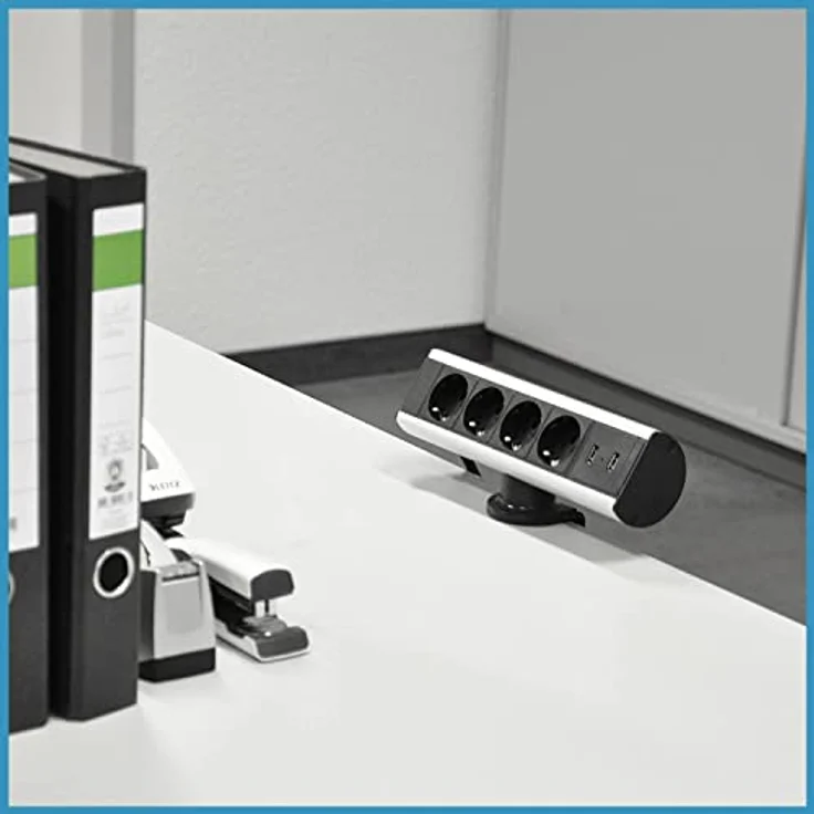 Elbe Inno Tischsteckdose T-Form mit 4 Steckdosen & 2 USB-A, Hochwertige Aluminiumsteckdosenleiste in schwarz-grau für Arbeitsplatte – Bild 4