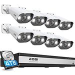 ZOSI 5MP Überwachungskamera Set, 8X 5MP PoE IP Kamera Überwachung Aussen und 16CH 4K NVR 4TB HDD, 2-Wege Audio, Personen- und Fahrzeugerkennung, C182