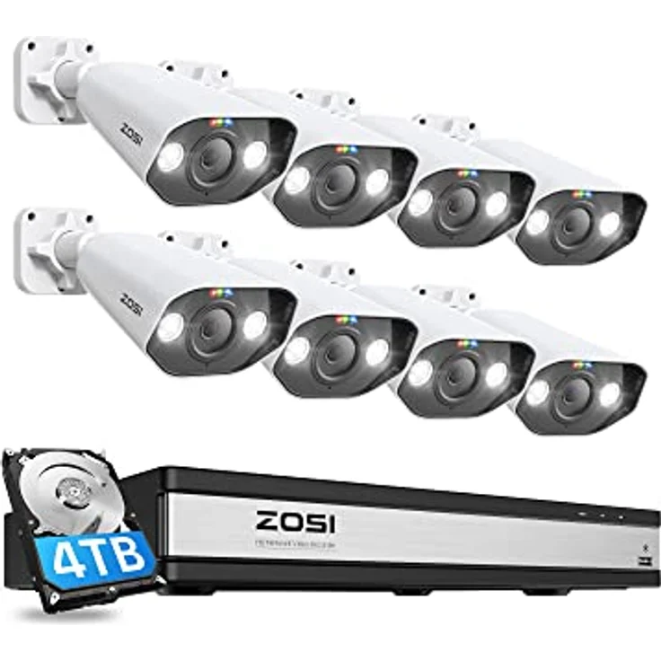 ZOSI 5MP Überwachungskamera Set, 8X 5MP PoE IP Kamera Überwachung Aussen und 16CH 4K NVR 4TB HDD, 2-Wege Audio, Personen- und Fahrzeugerkennung, C182 – Bild 1
