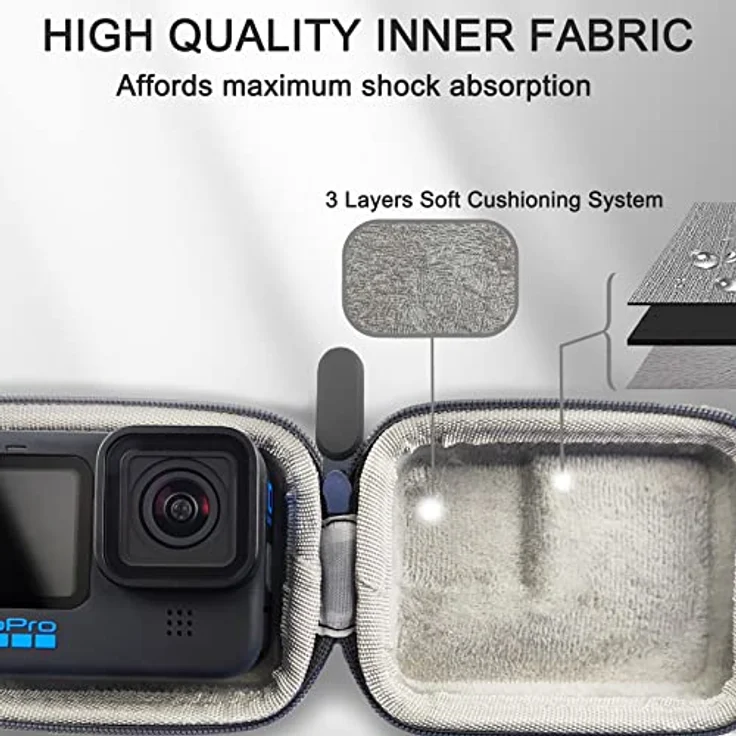 FiTSTILL Graue PU-Mini-Tragetasche für GoPro Hero 13-5, hartschalig, wasserdicht, stoßdämpfend, Reise-Aufbewahrung für DJI Osmo Action 5-1 – Bild 4