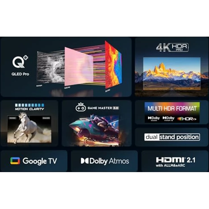 TCL 65T7B 65-Zoll QLED Pro Fernseher, 4K Ultra HD, HDR Pro, Smart TV Unterstützt von Google TV (Dolby Atmos, Motion Clarity, Freihändige Sprachsteuerung, Kompatibel mit Google Assistant & Alexa) – Bild 3