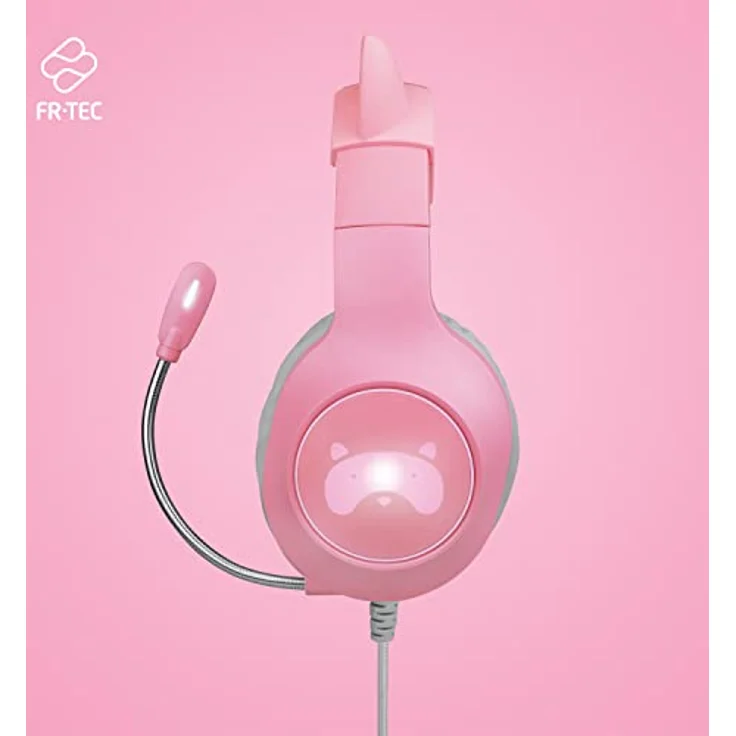 Blade FR-TEC Tanooki Gaming Headset, kabelgebunden, mit Tanooki-LED-Lichtlogo, graue und pinke Ohren – Bild 3