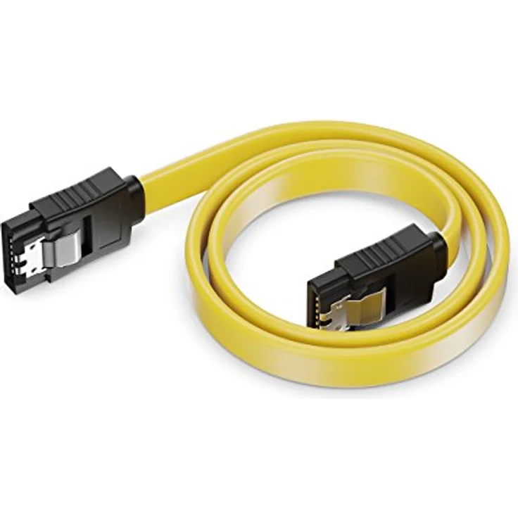 deleyCON [0,3m] S-ATA 3 Kabel - flexibles PREMIUM SATA 3 HDD / SSD Datenkabel mit Clip - 2x Stecker gerade - bis 6 GBit/s - Länge: 30cm / Farbe: Gelb – Bild 4