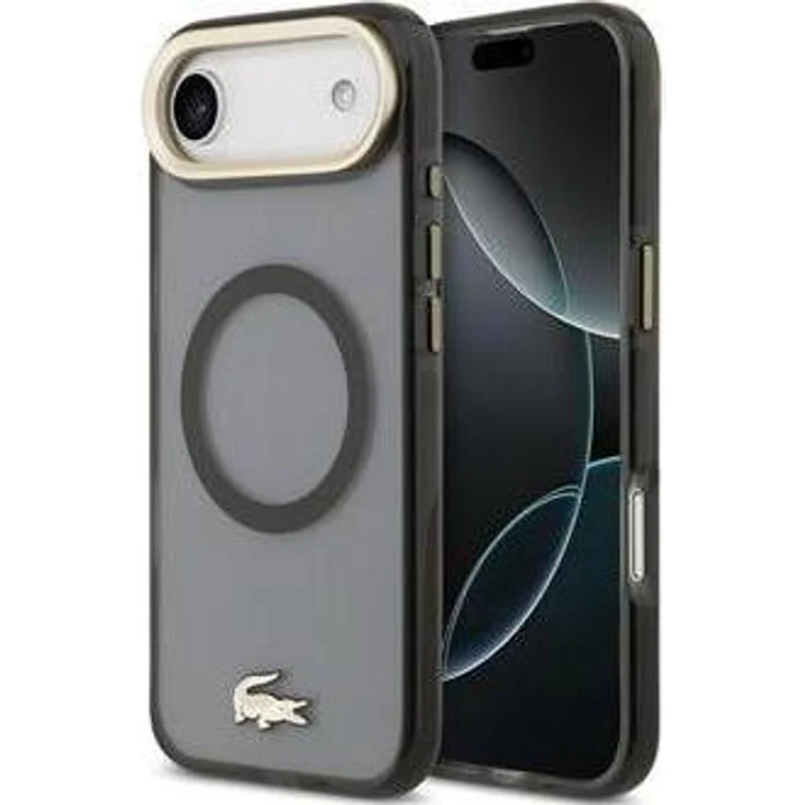 Lacoste PC/TPU Frosted Finish MagSafe Case für iPhone Air, Smartphone Hülle mit Gold Logo, Schwarz