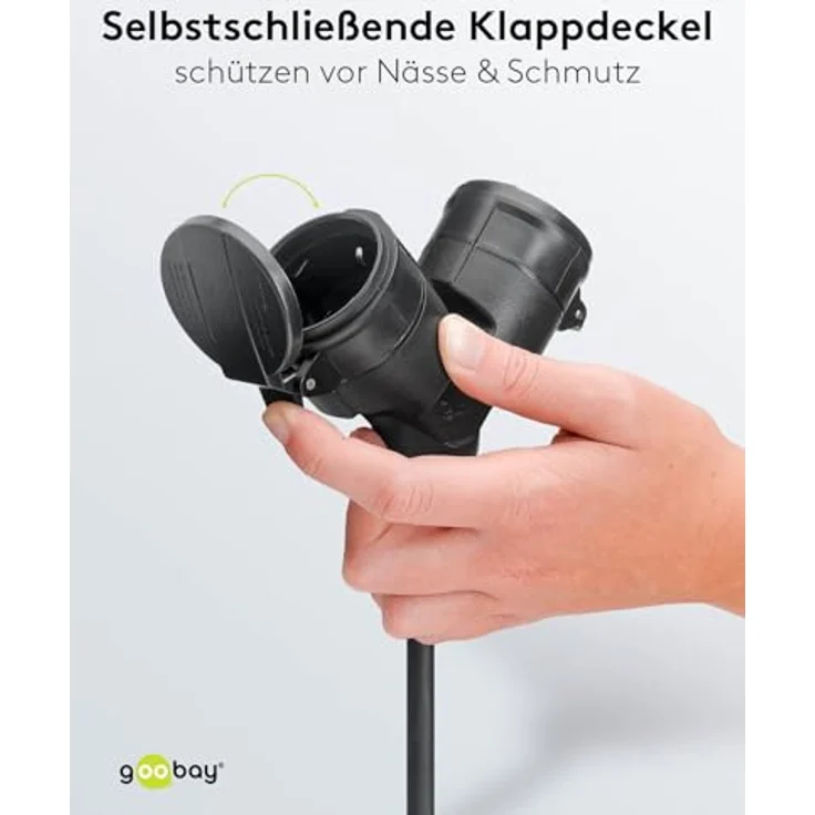 goobay 65435 Outdoor Doppel-Verlängerungskabel, 2 Schuko-Steckdosen mit Schutzklappen (IP44), 10m, 3680 W bei 250 V (AC), 16 A – Bild 4