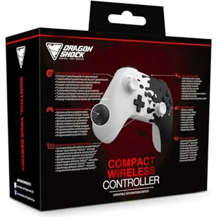 DRAGON SHOCK PopTop Compact Wireless Controller, OLED-Style, Schwarz/Weiß, für Nintendo Switch, Switch OLED, PC mit Turbo-Funktion und Vibrationsanpassung – Bild 5