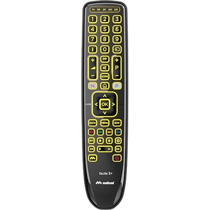 Meliconi Gumbody Facile 5+, Universalfernbedienung für DVD/Blu-ray, Home Audio und Heimkino, mit beleuchteten Tasten, Schwarz – Bild 2